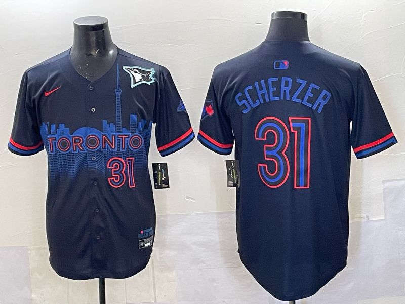Men 2025 Toronto Blue Jays 31 Scherzer Black Joint Name Nike MLB Jersey 03